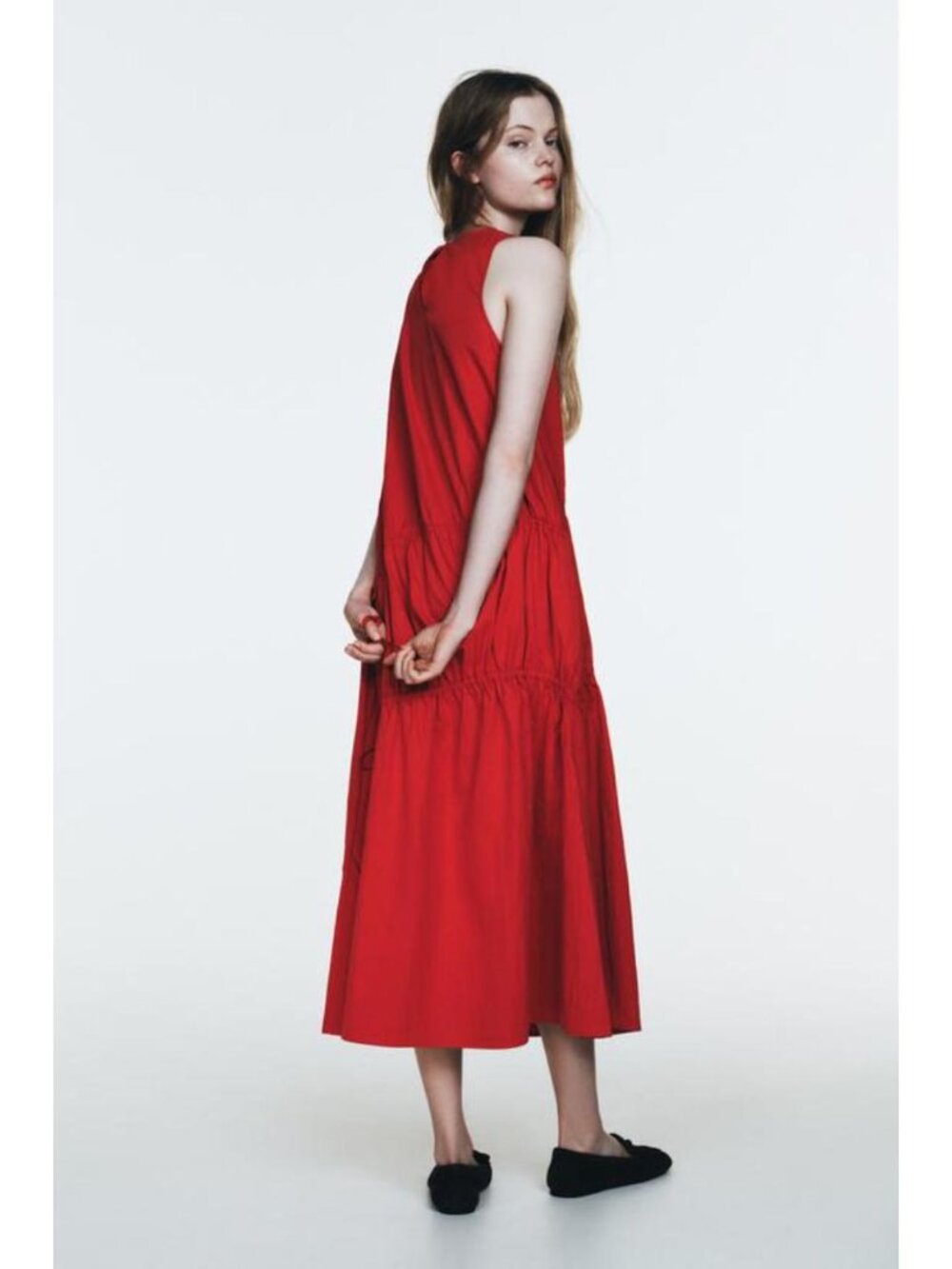 ZARA NYLON MIDI DRESS WITH TIES